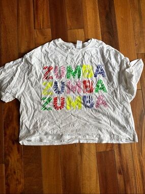 Zumba Fitness White Tee with Multicolor Logo